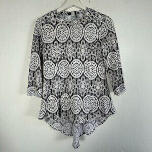 Joseph Ribkoff Womens Black & White Lace Floral Textured Top 3/4 Sleeve Size 4